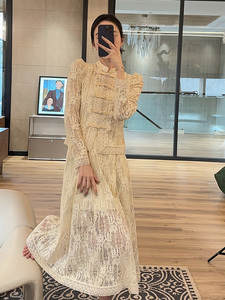 正品maje秋季2023新款女装新中式改良旗袍蕾丝刺绣盘扣套装连衣裙
