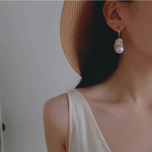 原创设计气质法式巴洛克珍珠不规则炫彩大颗耳环女高级925银耳坠