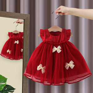婴儿衣服夏季女童公主裙抓周红裙连衣裙一周岁生日礼服女宝宝夏装