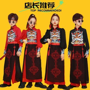 儿童中国风国潮民族服古筝演出旗袍套装男女童架子鼓服走秀演出服