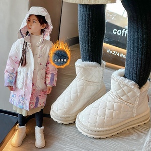 ABCkopaz女童雪地靴加绒保暖棉鞋2023新款女童靴冬季防滑加厚皮靴