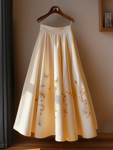 小众原创设计女装鹅黄色国风提花半身裙春夏高端马面裙艺术感长裙