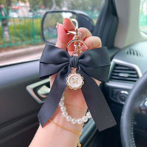女士钥匙链女款精致创意蝴蝶结珍珠链钥匙扣女性时尚包包挂件汽车