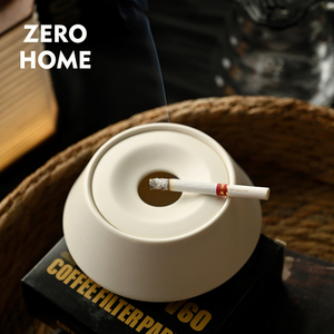 ZERO-HOME新舍陶瓷烟灰缸 日式奶油家用带盖防风防飞灰民宿易清洗