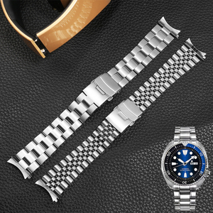 不锈钢手表带代用精工5号绿水鬼SRPD63K1 skx007 009弧口钢带22mm