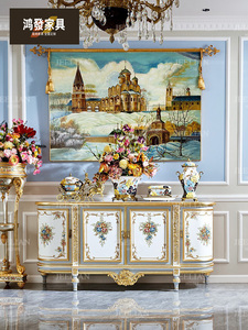鸿发家具定在欧式别墅客厅装饰柜法式奢华实木雕刻贴金箔玄关柜