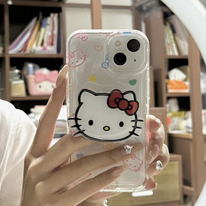 韩国可爱少女线条kitty猫适用苹果14ProMax手机壳iphone13/12软11pro气囊防摔xsmax卡通14plus支架保护套7/8p