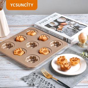 YCSYNCITY烘焙模具9连猫爪小蛋糕模具卡通不沾烤盘家用烤箱用工具