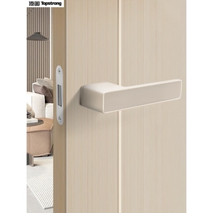 顶固米白色极简门锁室内生态木门锁具磁吸静音卧室门把手奶油风房