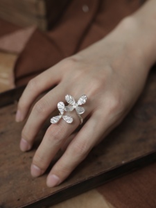 立夏·八仙｜木绣球 双花缠绕戒指 925纯银 手工质感原创设计银饰