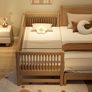lKEA宜家轻奢实木儿童拼接床带护栏婴儿小床男女孩床边加宽床定制