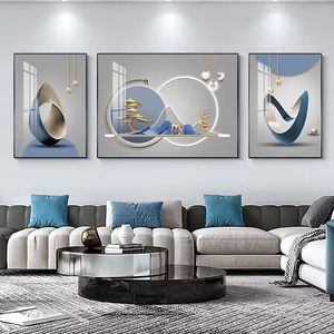 新款晶瓷镶钻客厅装饰画现代简约沙发背景墙壁画三联画冰晶瓷挂画