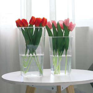 醒花桶深水亚克力家用透明塑料养花鲜花大号方形花束花店插花花瓶