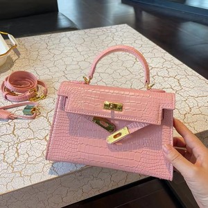 CK&GR官网官方旗舰店鳄鱼纹粉色凯莉手提包包女2023新款高级感小