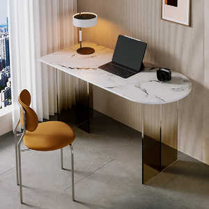 奶油风亚克力岩板电脑桌小户型家用悬浮办公桌学习桌长条玄关书桌