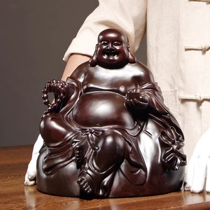 黑檀实木质雕刻弥勒佛像摆件坐式布袋笑佛红木家居客厅装饰工艺品