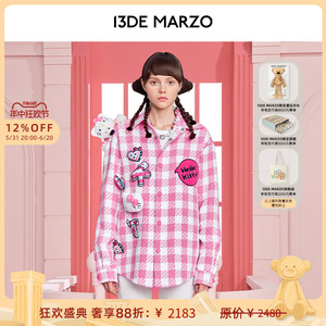 13DE MARZO女士 Hello Kitty联名毛呢格子甜美休闲时尚衬衫外套