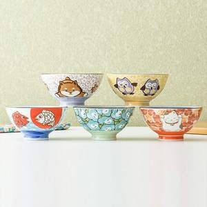 日本进口千代源卡通柴犬釉下彩陶瓷碗可爱小碗动物猫米饭碗餐具
