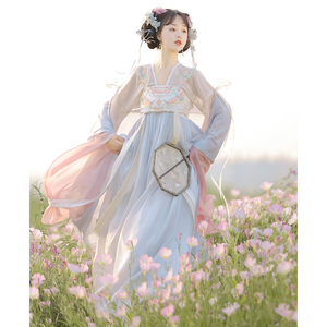 唐制汉元素汉服女2024新款 海棠 夏季薄款齐胸襦裙日常超仙气古装