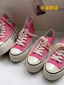 STAR匡威2024新款女鞋子亮油樱花粉红色高帮帆布鞋女厚底增高板鞋