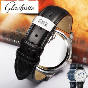 格拉苏蒂真皮手表带适配原创议员 偏心月相 复古系列男蝴蝶扣20mm