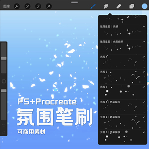 Procreate笔刷PS漫画氛围装饰星星光粒彩带花瓣碎片流星雨丝素材