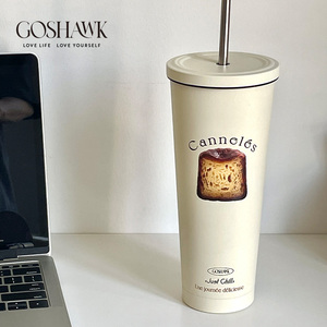 GOSHAWK保温杯大容量简约带吸管杯子女便携办公室304不锈钢水杯