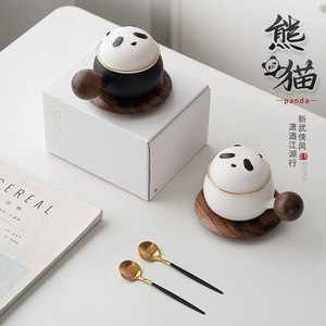 熊猫陶瓷泡茶杯办公室茶具个人专用创意带盖杯子茶水分离杯咖啡杯