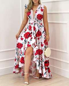 Spring high waist red stand collar maxi dress with elegant c