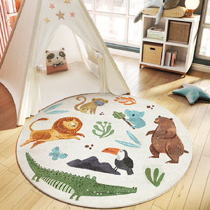 屁屁妈ins圆形地毯 可爱动物卡通地垫儿童房间卧室床边毯爬行垫