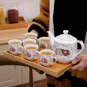 陶瓷茶具套装带托盘描金花餐厅家用茶壶水杯骨瓷欧式咖啡壶整套装
