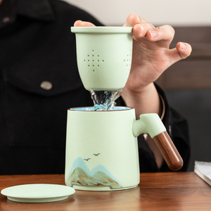 故宫文创远山办公杯创意过滤马克杯茶杯陶瓷带盖可定制高档礼品杯