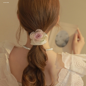 发卡高级韩国超仙侧边法式甜美优雅仙气网纱玫瑰花发饰女气质新款
