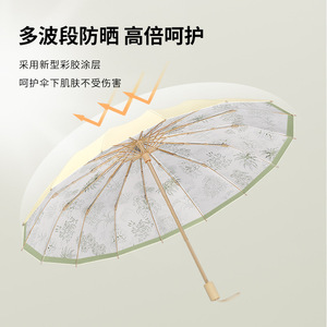 名创优品官网16骨三折遮阳伞新款彩胶防晒防紫外线晴雨两用太阳伞