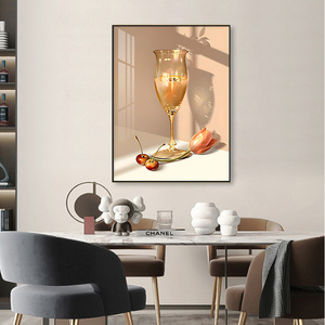 餐厅装饰画现代简约饭厅挂画餐桌背景墙壁画轻奢酒杯水果单幅墙画