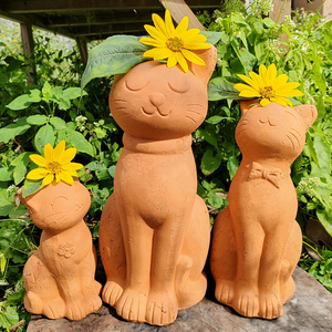 手工制作红陶粗手压童趣可爱猫造型园林阳台摆件户外花园庭院装饰