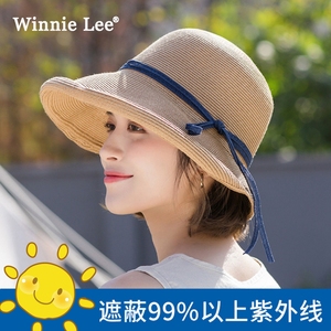Winnie Lee帽子女生夏款赫本风日式时尚凉帽遮阳防晒帽大沿渔夫帽
