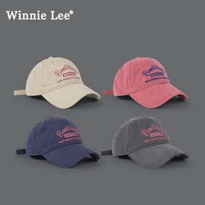 Winnie Lee新款显脸小棒球帽女原创美式复古百搭软顶鸭舌帽子男潮