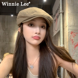 Winnie Lee帽子女贝雷帽英伦复古反戴前进帽夏秋显脸小鸭舌报童帽