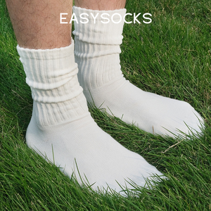 EASYSOCKS纯棉长筒袜粗线袜子堆堆日系cityboy美式白袜男春秋学生