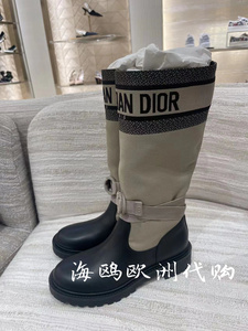 Dior/迪奥新款字母长筒休闲鞋靴子帆布皮革拼接厚底骑士靴