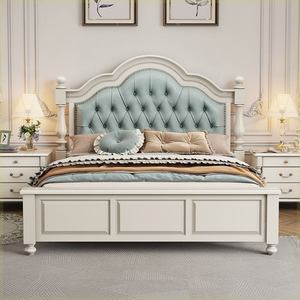 美式实木床全实木大床现货进口头层牛皮白色床头奶油风高级软包床