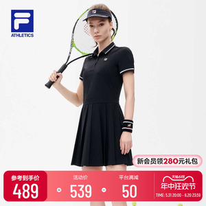 FILA 斐乐官方女子连衣裙夏季宽松健身POLO领网球服运动连身裙女