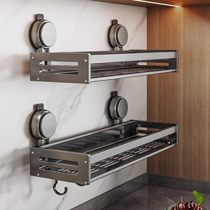 厨房置物架免打孔吸盘壁挂式调料品多层多功能厨卫不锈钢收纳架子