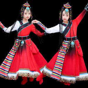 六一儿童藏族演出服水袖舞蹈演出服藏式大摆裙少数民族表演服饰
