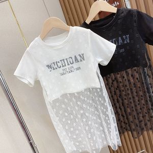 韩系夏装女童个性网纱屁帘短袖上衣T恤新款2024韩版洋气时髦字母