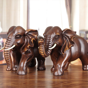 实木雕大象摆件公母象一对木质工艺品客厅电视酒柜装饰品乔迁礼品