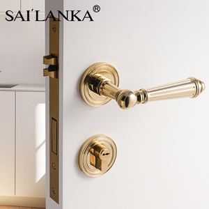 赛兰卡法式门锁黄铜静音磁吸房门锁室内卧室门锁分体式双开门把手