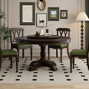 格蕾尔美式全实木圆餐桌椅组合乡村复古纯实木圆形小户型家用饭桌