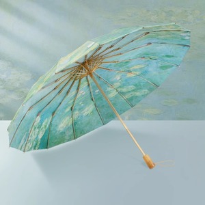 防晒防紫外线16骨雨伞莫奈油画晴雨两用遮阳伞双层结实女士太阳伞